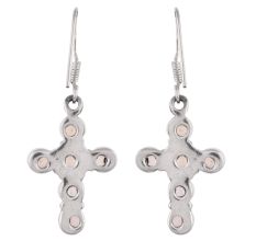 92.5 Sterling Silver Earrings Lapis Lazuli stone Bezel Set With A Cross Design On Top