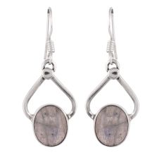 92.5 Sterling Silver Earrings Three Moonstone Bezel Set  Bunch Of Grapes Dangler Earrings