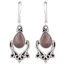 92.5 sterling Silver Earrings Sun star Round Aquamarine And Moonstone Dangler Earrings