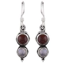 92.5 Sterling Silver Earrings Round Topaz In Silver Disk With Four Shouldered Balls Drop Earrings