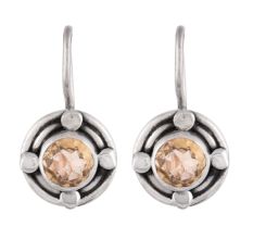 92.5 Sterling Silver Earrings Rose Quartz in round and Big Oval Drop Dangler Earrings