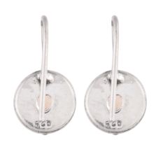 92.5 Sterling Silver Earrings Rose Quartz in round and Big Oval Drop Dangler Earrings