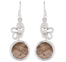 92.5 Sterling Silver Earrings Round Jade Wired Flower Design Drop Dangler Earrings