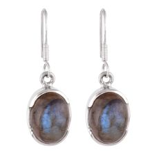92.5 Sterling Silver Earrings Big Oval Laborite Bezel Set Fish Hook Earrings