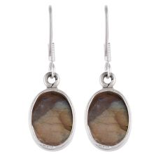 92.5 Sterling Silver Earrings Big Oval Laborite Bezel Set Fish Hook Earrings