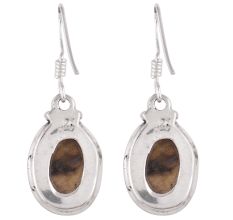 92.5 Sterling Silver Earrings Long Oval Jasper Stone Drop Earrings For Women