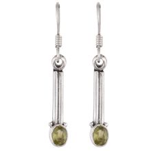 92.5 Sterling Silver Earrings Long Green Peridot Dangler Earrings