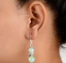 92.5 Sterling Silver Earrings Amazonite Stone In Oval And Round Shape In Bezel Setting Dangler Earrings