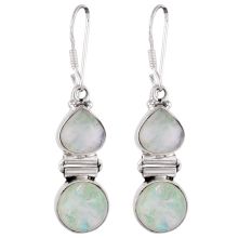 92.5 Sterling Silver Earrings Amazonite Stone In Oval And Round Shape In Bezel Setting Dangler Earrings