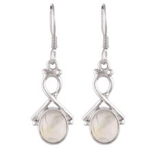 92.5 Sterling sliver Earring Oval Moonstone Bezel Set Twisted Wire Design Drop Earrings
