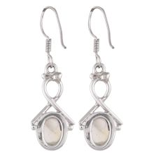 92.5 Sterling sliver Earring Oval Moonstone Bezel Set Twisted Wire Design Drop Earrings