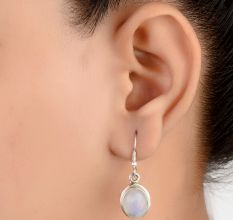 92.5 Sterling Silver Earrings Long Oval Shaped Moonstone Bezel Set Drop Earrings