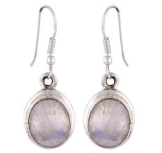 92.5 Sterling Silver Earrings Long Oval Shaped Moonstone Bezel Set Drop Earrings