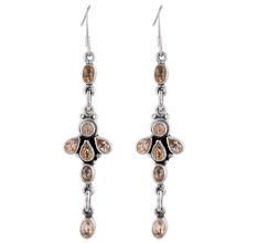 92.5 Sterling Silver Earrings Citrine Floral Linear Design Danglers Earrings