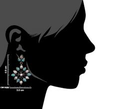 92.5 Sterling Silver Earrings Turquoise And Pearl Flower Design Drop Earrings