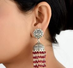 92.5 Sterling silver Earrings Sun God Face Red Onyx Stone Beads Jhumkis