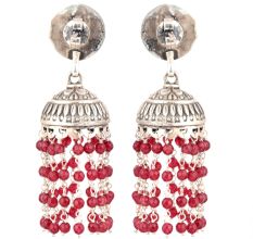 92.5 Sterling silver Earrings Sun God Face Red Onyx Stone Beads Jhumkis