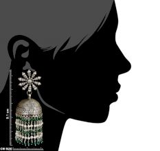 92.5 Sterling Silver Earrings  Big Sunflower Stud Jhumkis With Green onyx Beads Tassels