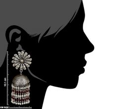 92.5 Sterling Silver Earrings Peacock Floral Stud Red Onyx Tassel Jhumkis For Women