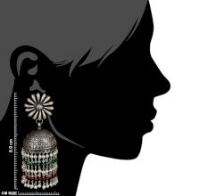 92.5 Sterling Silver Earrings Big Floral Stud Small silver red and Green Onyx Chandelier Tassel Jhumkis