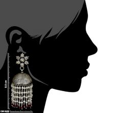 92.5 Sterling Silver Earrings Lotus Flower Jhumkis With Silver Beads And Red Onyx Beads Tassels