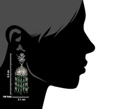 92.5 Sterling Silver Earrings Goddess Figurine Stud Jhumki Green Onyx Tassel Hangings