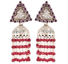 92.5 Sterling Silver Earrings  Amethyst Triangular Stud Red Onyx Tassel Jhumki Earrings