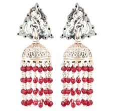 92.5 Sterling Silver Earrings  Amethyst Triangular Stud Red Onyx Tassel Jhumki Earrings