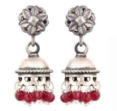 92.5 Sterling Silver Earrings Floral Stud Silver Jhumki With Red Onyx Tassel Earrings