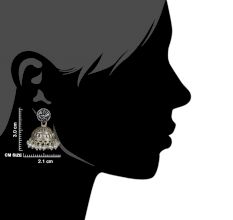 92.5 Sterling silver Earrings Round  Peacock Embossed design jhumki Silver beads tassel Earrings