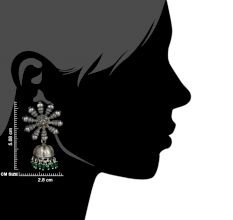 92.5 Sterling Silver Earrings Big Flower Jhumki Green Onyx tassel Hanging  Beads