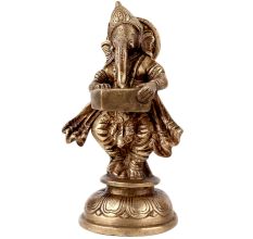 Standing Brass Lord Ganesha Playing Musical Instrument Harmonium