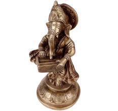 Standing Brass Lord Ganesha Playing Musical Instrument Harmonium