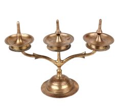Three Branch Brass Oil Lamp Table Top Stand