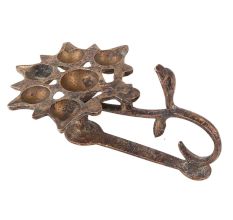 Brass Oil Lamp Six Wicks Indian Snake Head Worship Lamp