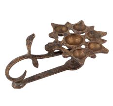 Brass Oil Lamp Six Wicks Indian Snake Head Worship Lamp