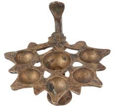 Brass Oil Lamp Six Wicks Indian Snake Head Worship Lamp