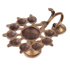 Brass Oil Lamp With Ten Wick Snake Head And Handle