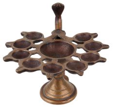 Brass Oil Lamp With Ten Wick Snake Head And Handle