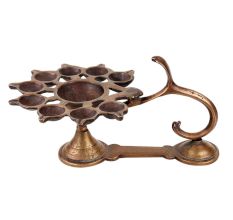 Brass Oil Lamp With Ten Wick Snake Head And Handle