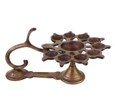 Brass Oil Lamp With Ten Wick Snake Head And Handle