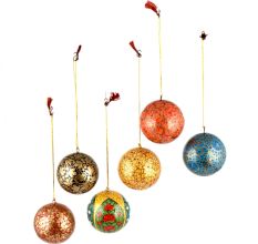Multicolored Paper Mache Balls Ornaments Handpainted Floral Motifs (Set of 6)
