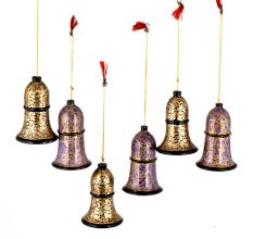 Black Purple Handmade Bell Paper Mache Christmas Ornaments (Set Of 6)