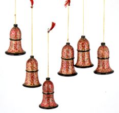 Hand painted Multi Colored Bell Paper Mache Christmas Ornaments (Set Of 6)