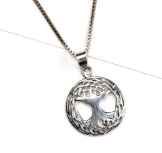 92.5 Sterling Silver Pendant Round Old Branched Tree Top Tree Of Life Design