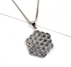 92.5 Sterling Silver Pendant Hexagon Sacred Flower Of Life
