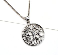 92.5 Sterling Silver Pendant Tree of Life With Crescent Moon And Sun Design