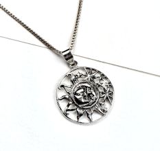 Round 92.5 Sterling Silver Pendant With  Crescent Moon Face Sun and Stars