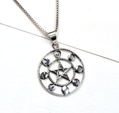 Round 92.5 Sterling Silver Pendant Lunar Phases of The moon