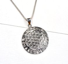 92.5 Sterling Silver Pendant Sacred Flower Of Life And Circular Ring Of Zodiac Signs